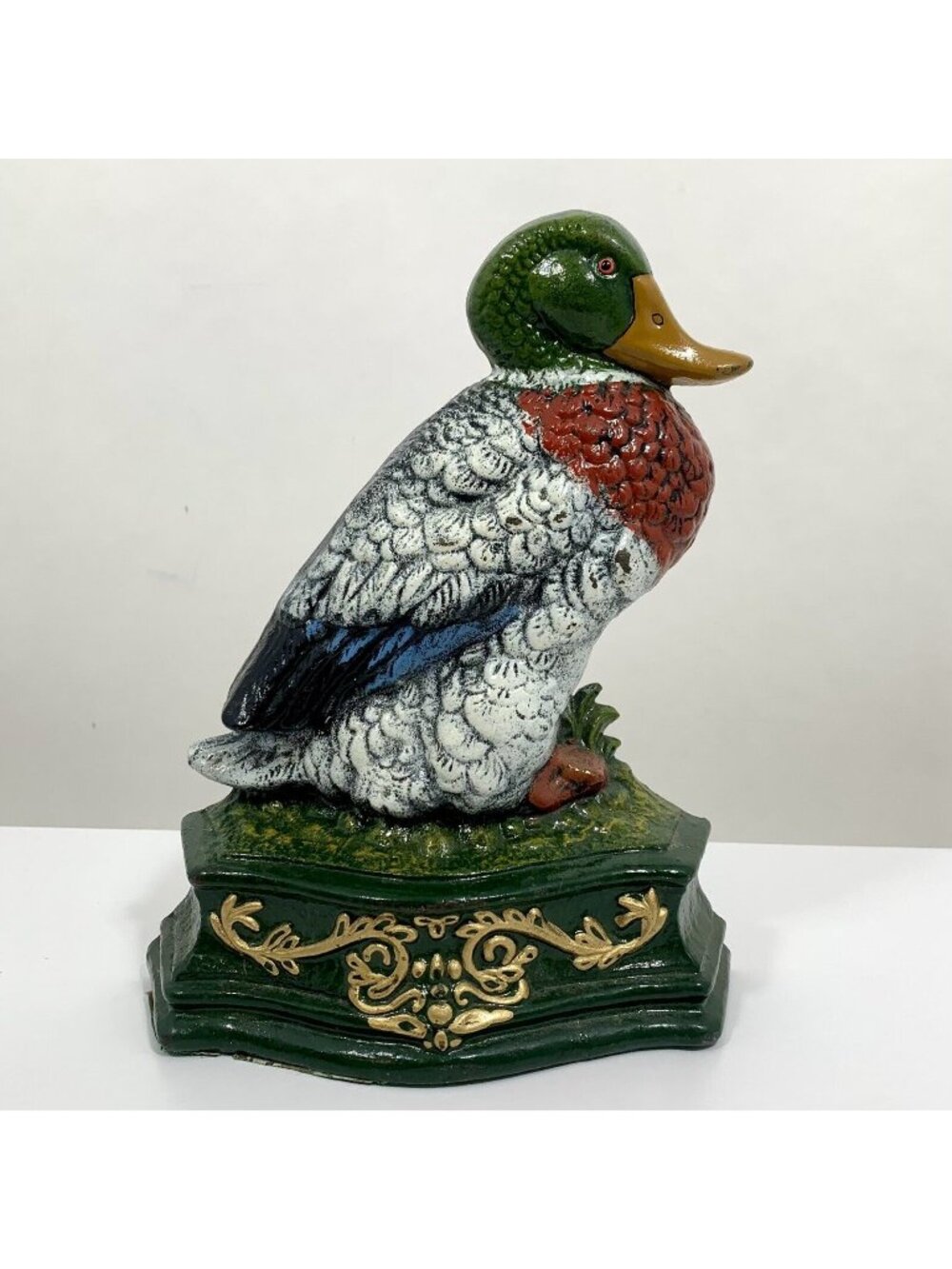 DECORATIVE Cast Iron DUCK Doorstop MALLARD Book End 9.75” T  x 7.5" W 3” D - VTG
